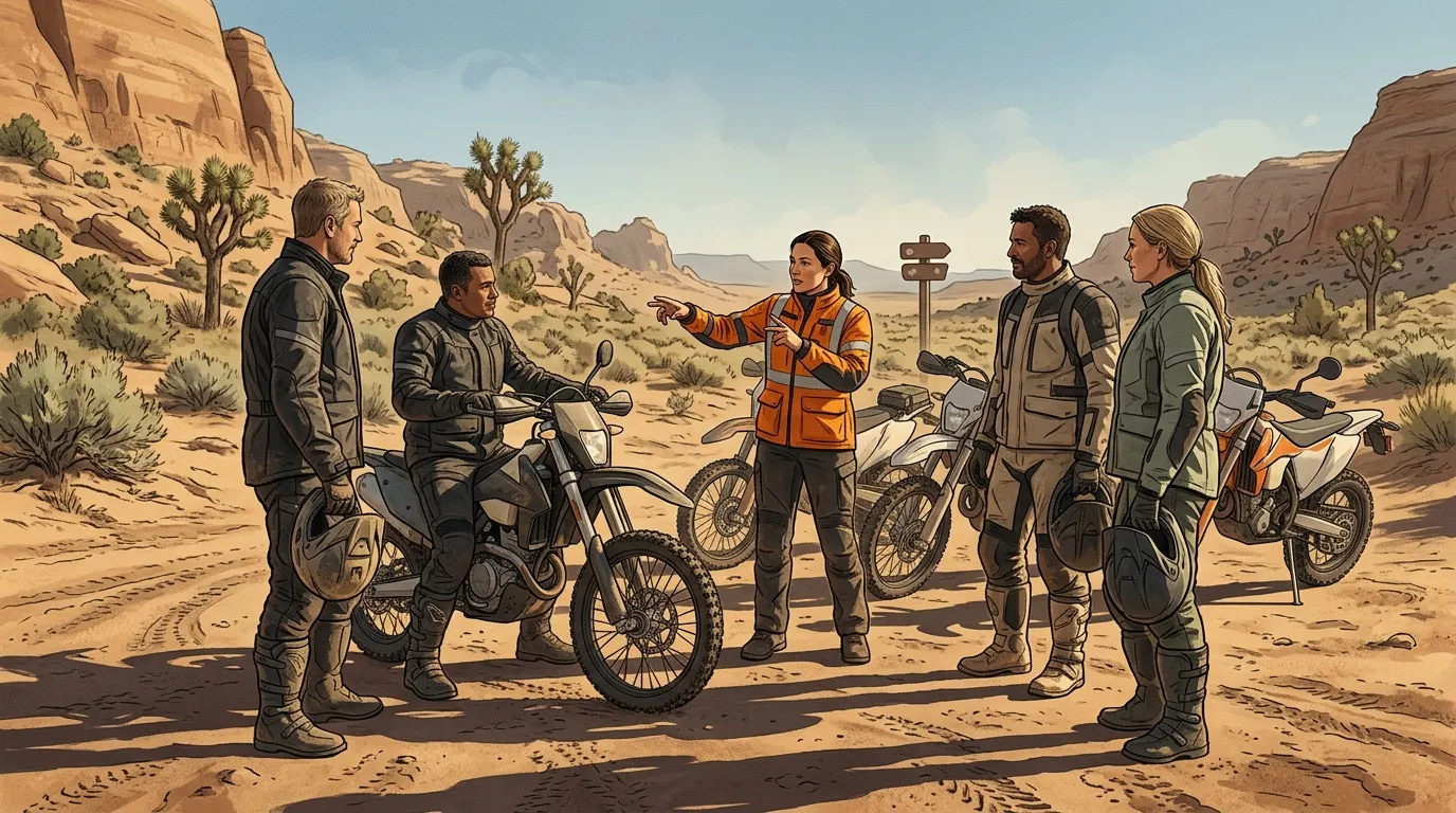 Riders attending a pre-ride safety briefing