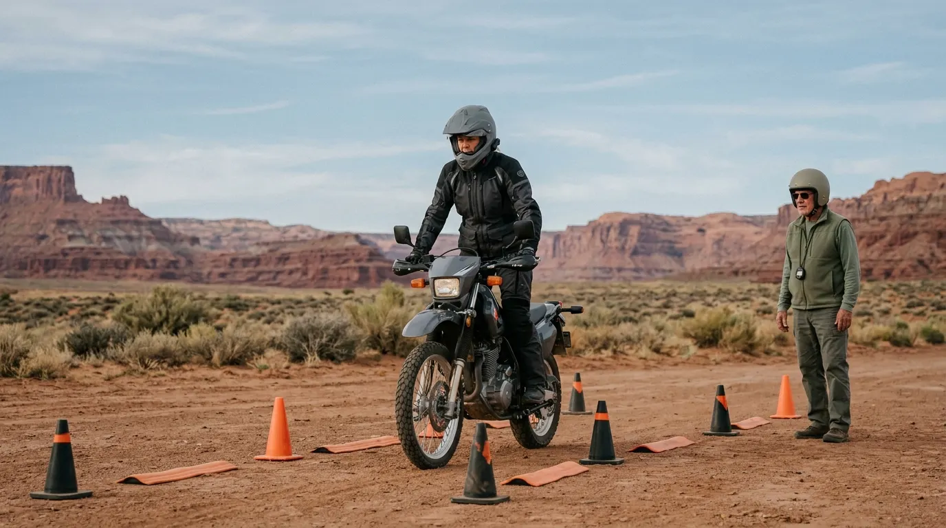 Rider practicing in a controlled dirt training area
